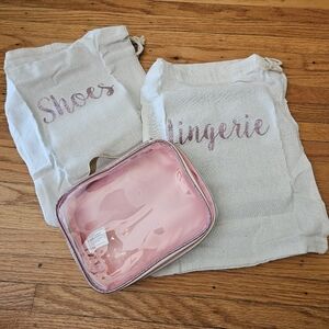 Packing cubes with shoes and lingerie bag